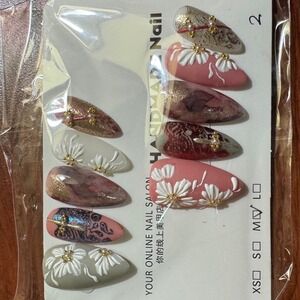 Handmade Nail Art Press On‎ Nails Set Floral Design False Nails Elegant